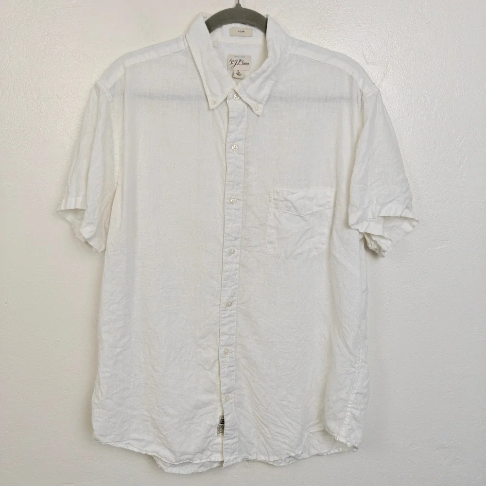 J. Crew Mens Baird McNutt Irish Linen Shirt Large White Slim Fit Coastal Summer